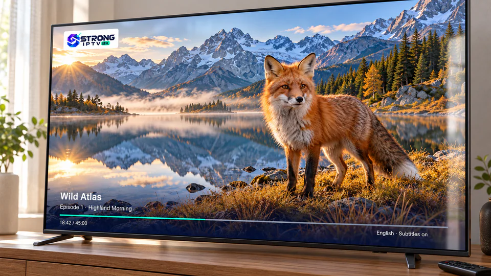 A close view of a TV showing fine fur and landscape detail in an original nature documentary